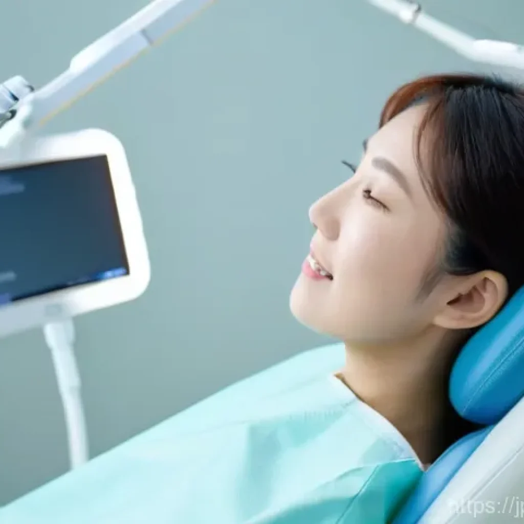 임플란트 수술 시 마취 방법 - **Prompt:** A serene and reassuring image inside a modern, brightly lit dental clinic. A young Japan...