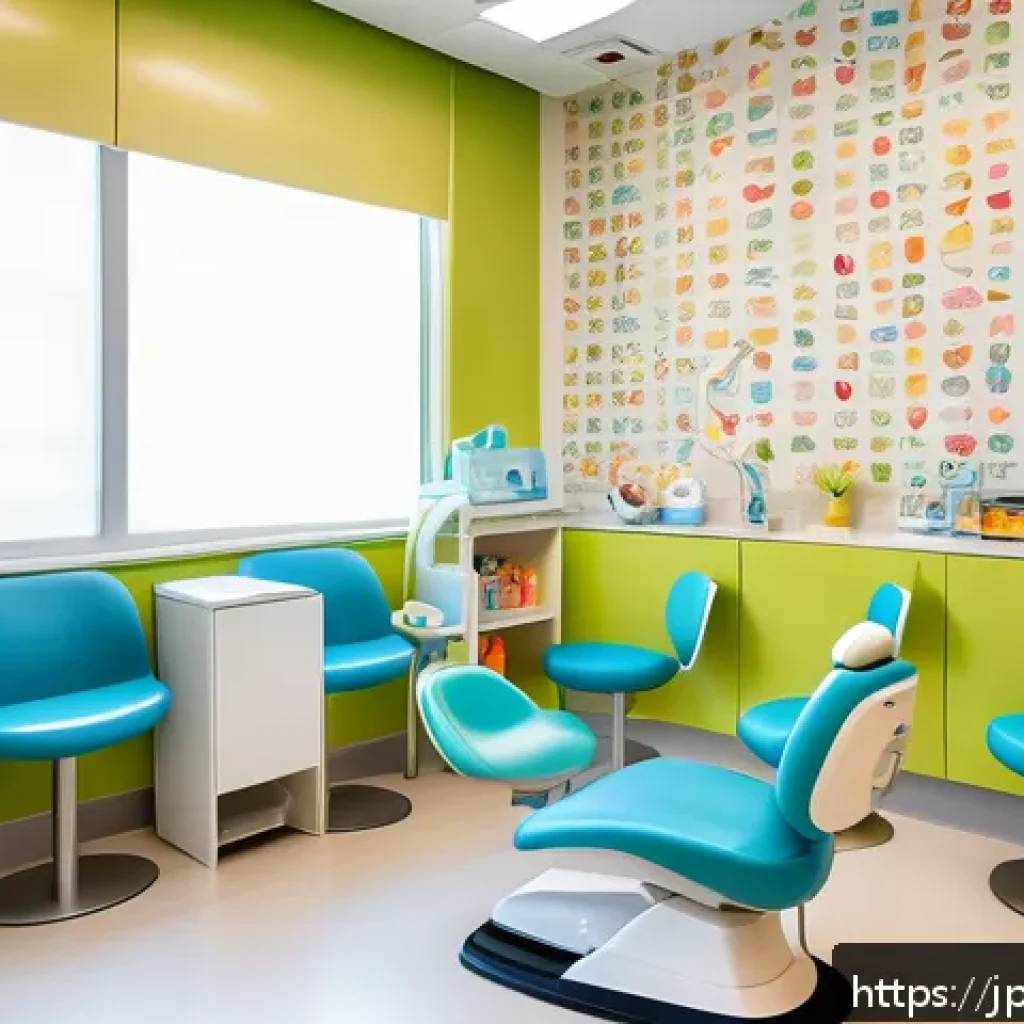 소아 치과 공포 극복을 위한 팁 - A bright and friendly pediatric dental clinic interior designed to ease children's anxiety, featurin...