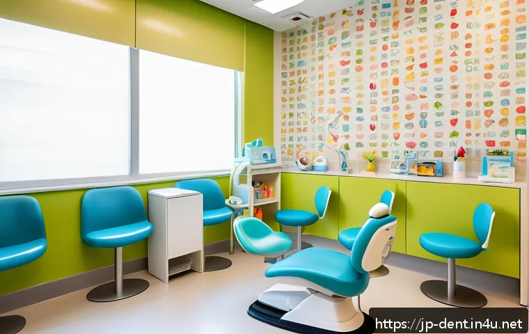 소아 치과 공포 극복을 위한 팁 - A bright and friendly pediatric dental clinic interior designed to ease children's anxiety, featurin...