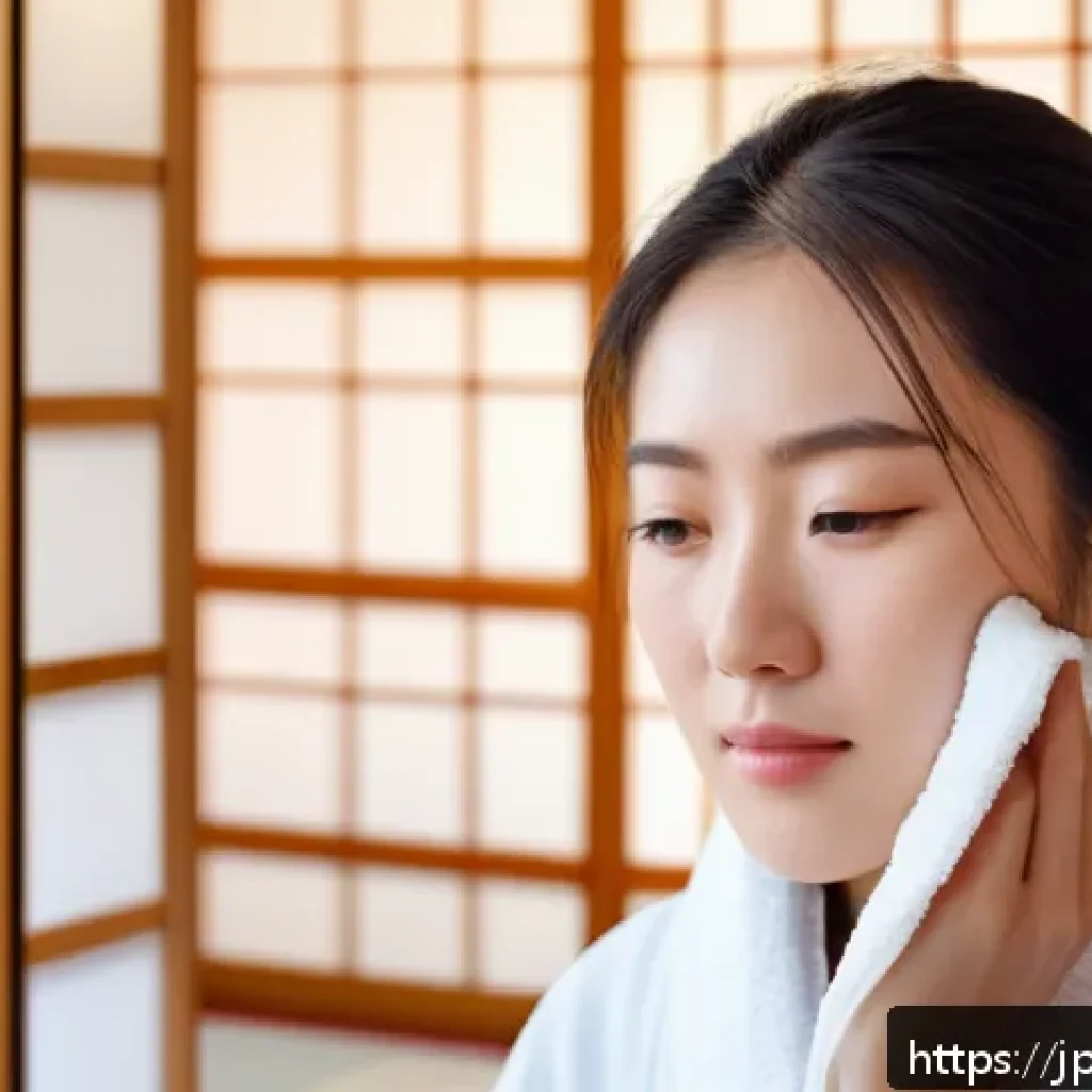발치 후 출혈 예방을 위한 관리법 - A detailed and realistic close-up illustration of a Japanese young adult woman gently applying a col...
