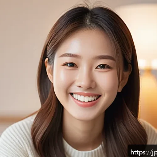 치아교정 전후 변화 과정 - A cheerful young Japanese woman smiling confidently after orthodontic treatment, showing perfectly a...